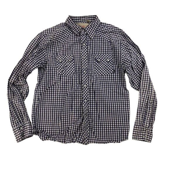 Fender Purple/Blue Plaid Button Down Shirt Pearl Snap Collared Size L Cotton - Picture 1 of 7